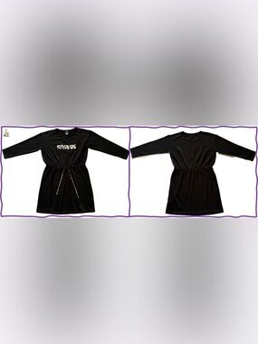 DKNY Black Long Sleeve Logo Drawstring Dress